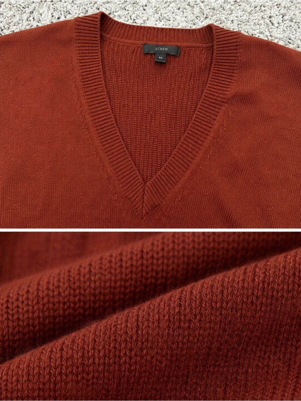 NWOT J.Crew Rust Brown Wool Blend Oversized V-Neck Sweater XS
